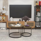 Tavolino da caffè con design salvaspazio, Tavolino rotondo da 70 cm con finitura in legno e robusta struttura in metallo, Tavolino laterale d'appoggio