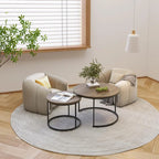 Tavolino da caffè con design salvaspazio, Tavolino rotondo da 70 cm con finitura in legno e robusta struttura in metallo, Tavolino laterale d'appoggio