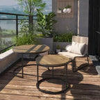 Tavolino da caffè con design salvaspazio, Tavolino rotondo da 70 cm con finitura in legno e robusta struttura in metallo, Tavolino laterale d'appoggio