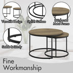 Tavolino da caffè con design salvaspazio, Tavolino rotondo da 70 cm con finitura in legno e robusta struttura in metallo, Tavolino laterale d'appoggio