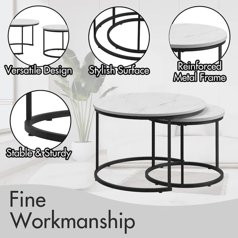 Tavolino da caffè con design salvaspazio, Tavolino rotondo da 70 cm con finitura in legno e robusta struttura in metallo, Tavolino laterale d'appoggio