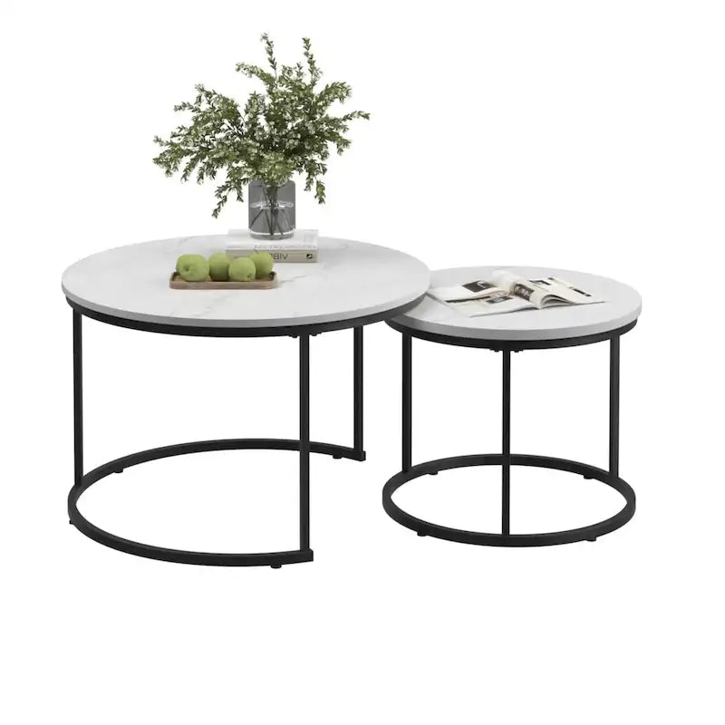 Tavolino da caffè con design salvaspazio, Tavolino rotondo da 70 cm con finitura in legno e robusta struttura in metallo, Tavolino laterale d'appoggio