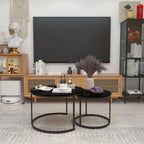 Tavolino da caffè con design salvaspazio, Tavolino rotondo da 70 cm con finitura in legno e robusta struttura in metallo, Tavolino laterale d'appoggio