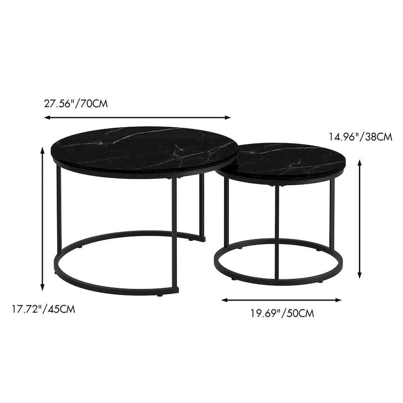 Tavolino da caffè con design salvaspazio, Tavolino rotondo da 70 cm con finitura in legno e robusta struttura in metallo, Tavolino laterale d'appoggio