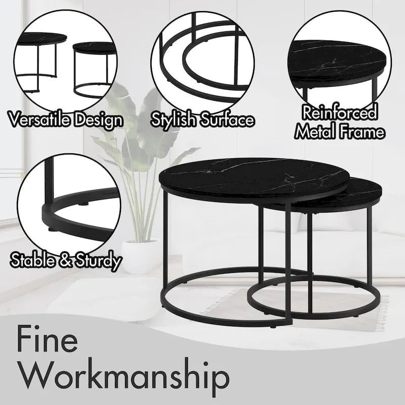 Tavolino da caffè con design salvaspazio, Tavolino rotondo da 70 cm con finitura in legno e robusta struttura in metallo, Tavolino laterale d'appoggio