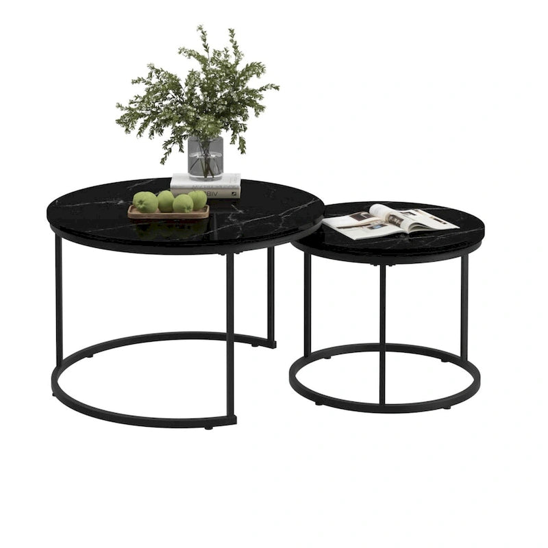 Tavolino da caffè con design salvaspazio, Tavolino rotondo da 70 cm con finitura in legno e robusta struttura in metallo, Tavolino laterale d'appoggio