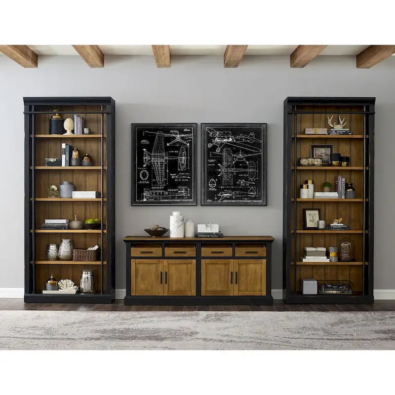 Credenza in legno, mobile contenitore per ufficio, porta TV, nero