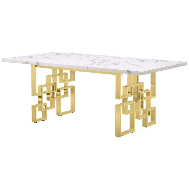 Tavolo da pranzo di lusso in finto marmo bianco con piano da 78 pollici e base in metallo