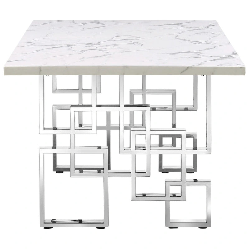 Tavolo da pranzo di lusso in finto marmo bianco con piano da 78 pollici e base in metallo