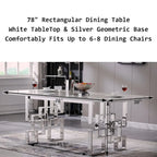 Tavolo da pranzo di lusso in finto marmo bianco con piano da 78 pollici e base in metallo