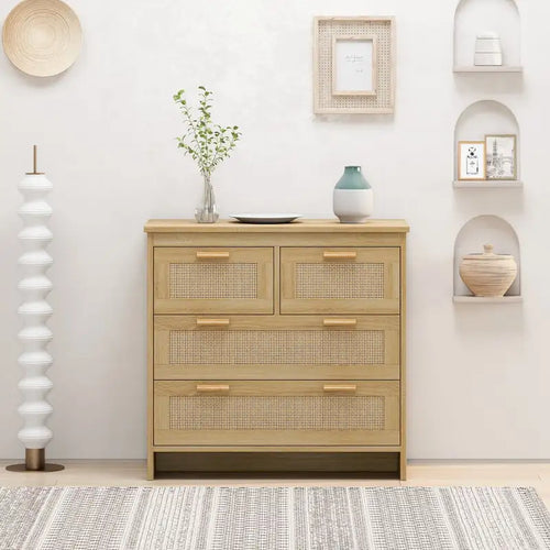 Roomfitters 4-Drawer Rattan Cabinet for Bedroom, Living Room, Dining Room, Hallways - Easy Assembly