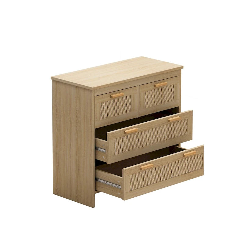 Comodino in Rattan a 4 Cassetti