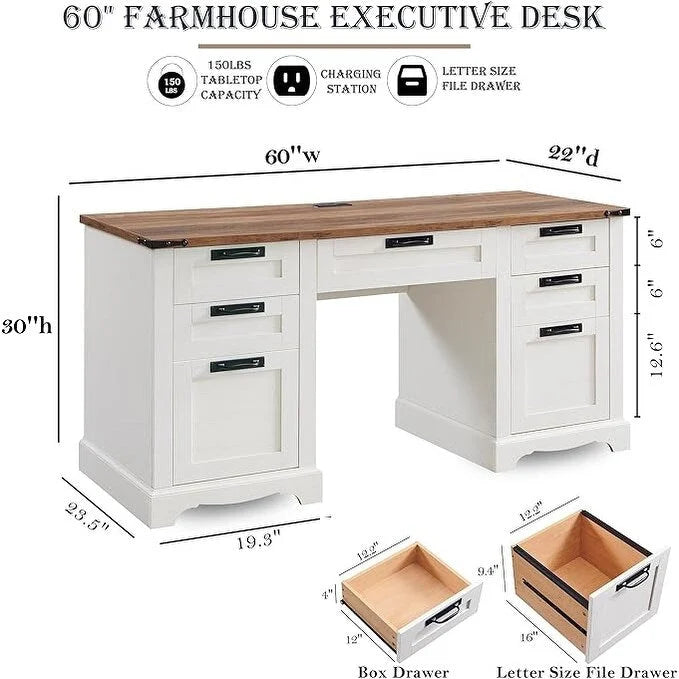Scrivania direzionale da 60 pollici in stile rustico, scrivania per ufficio domestico in legno, scrivania per computer