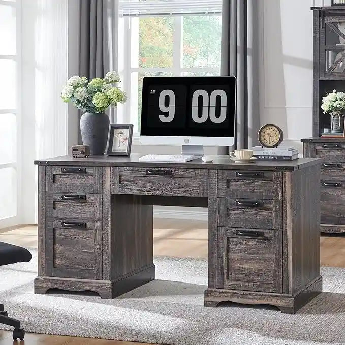 Scrivania direzionale da 60 pollici in stile rustico, scrivania per ufficio domestico in legno, scrivania per computer