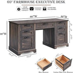 Scrivania direzionale da 60 pollici in stile rustico, scrivania per ufficio domestico in legno, scrivania per computer
