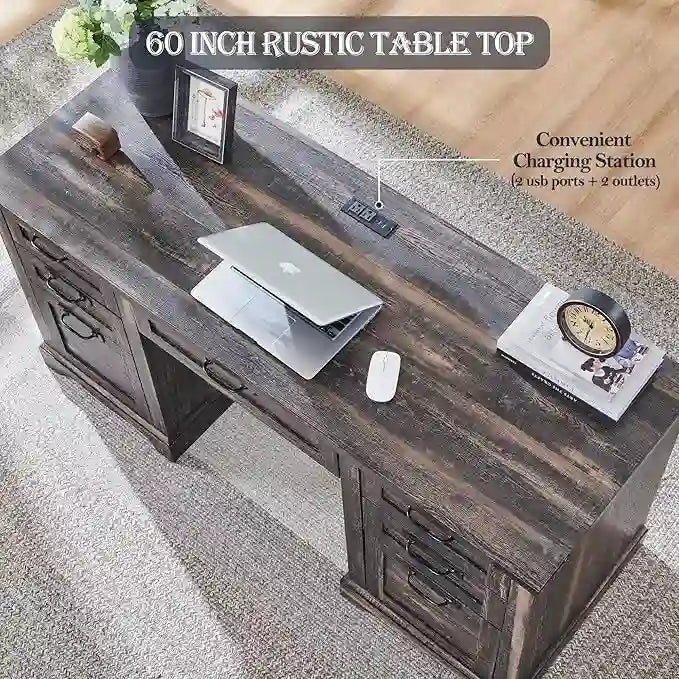 Scrivania direzionale da 60 pollici in stile rustico, scrivania per ufficio domestico in legno, scrivania per computer