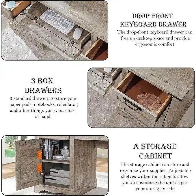 Scrivania direzionale da 60 pollici in stile rustico, scrivania per ufficio domestico in legno, scrivania per computer